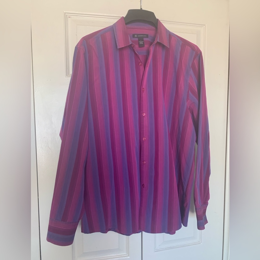 INC International Concepts Purple Striped Men’s Long Sleeve Dress Shirt
